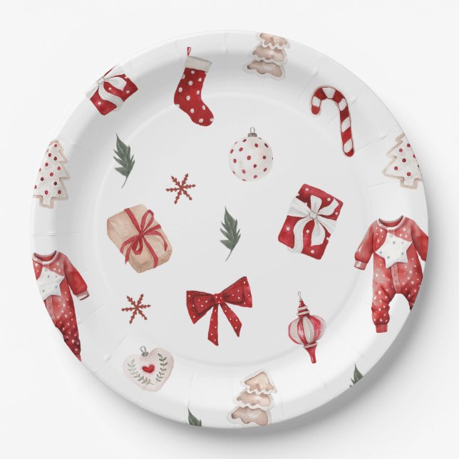 Niedlich Merry Little Red Winter Weihnachtsdusche Pappteller (Vorderseite)