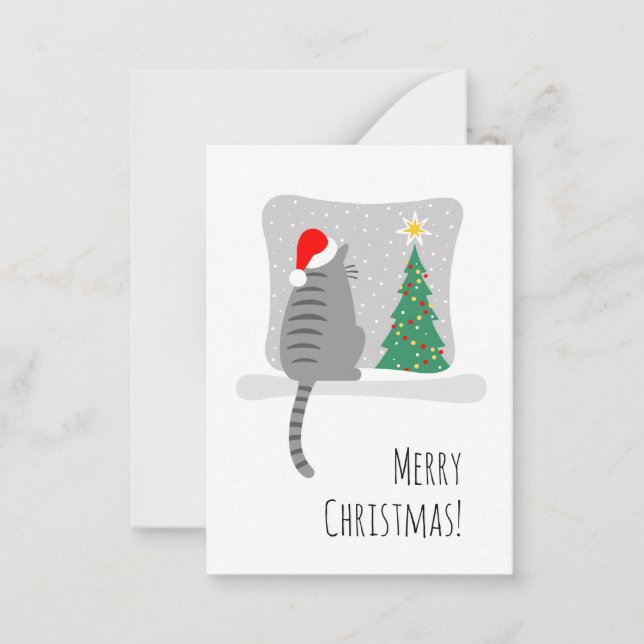 Niedlich Merry Meowy Weihnachtsbaum Katze Schnee Mitteilungskarte (Vorderseite)