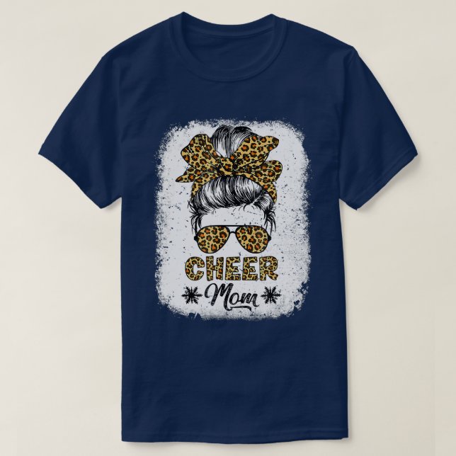 Niedlich Messy Bun Cheer Mama Funny Leopard Bandan T-Shirt (Design vorne)