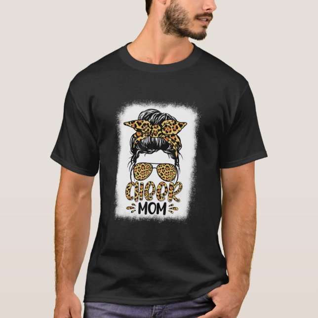Niedlich Messy Bun Cheer Mama Funny Leopard Bandan T-Shirt (Vorderseite)