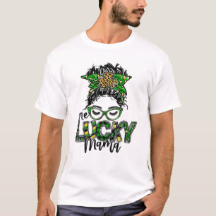 Niedlich Messy Bun Leopard Kariert St Patrick's Da T-Shirt