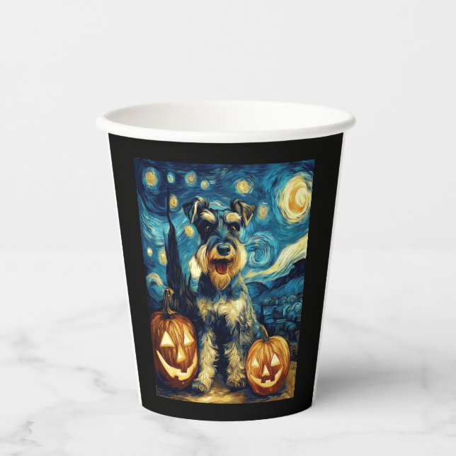 Niedlich Miniatur Schnauzer Hund Halloween Jack O  Pappbecher (Vorderseite)