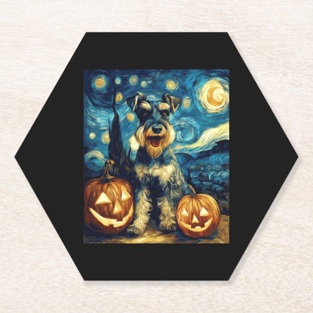 Niedlich Miniatur Schnauzer Hund Halloween Jack O  Untersetzer (Vorderseite)