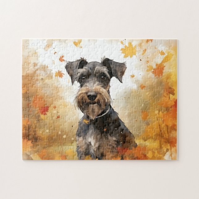Niedlich Miniatur Schnauzer Hund/Herbst/Herbst (Horizontal)