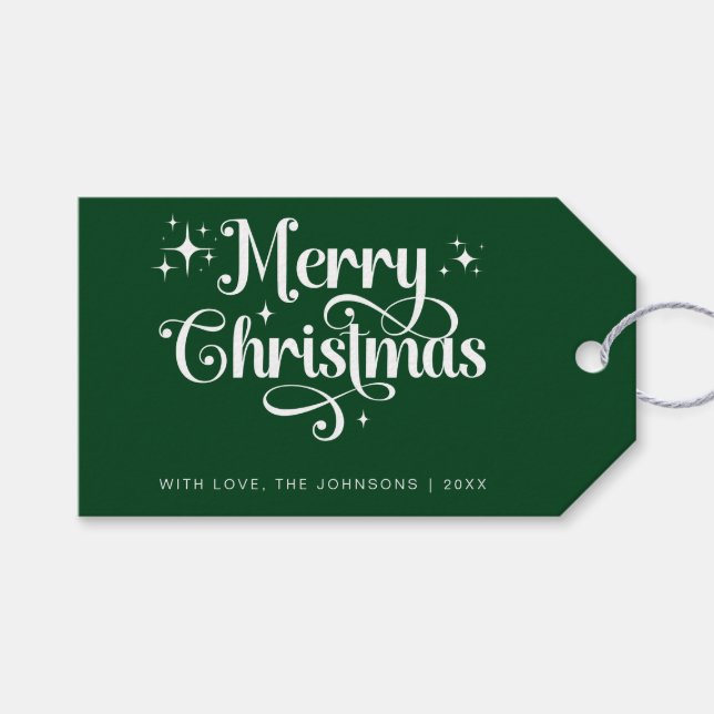 Niedlich Minimal Elegant Retro Grün Frohe Weihnach Geschenkanhänger (Vorderseite (Horizontal))