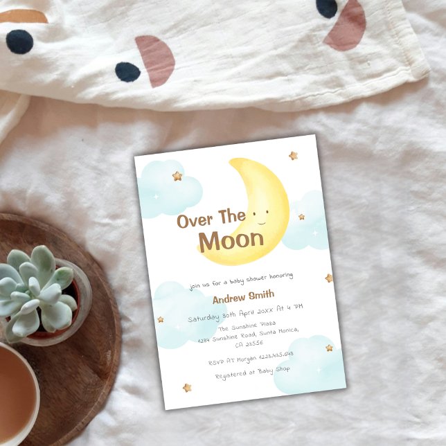 Niedlich Minimalistisch über der Mond-Babydusche Einladung (Cute Minimalist Over The Moon Baby Shower Invitation)