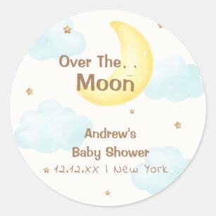 Niedlich Minimalistisch über der Mond-Babydusche Runder Aufkleber