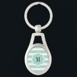 Niedlich Mint Blue Streifen Schlüsselanhänger<br><div class="desc">Klassisches Minzblau,  horizontales Streifen. Passen Sie mit Ihrem Initial an,  um ein individuelles Design zu erstellen.</div>