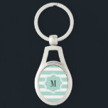Niedlich Mint Blue Streifen Schlüsselanhänger<br><div class="desc">Klassisches Minzblau,  horizontales Streifen. Passen Sie mit Ihrem Initial an,  um ein individuelles Design zu erstellen.</div>