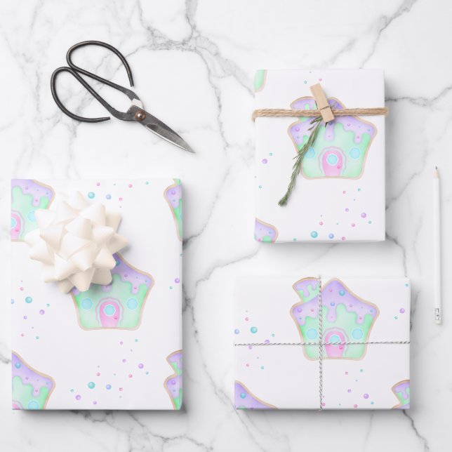 Niedlich Mint Kinder Weihnachten Lebkuchen Holiday Geschenkpapier Set (Vorderseite)