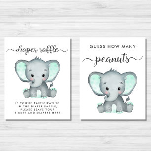 Niedlich Minze Elephant Baby Shower Games Poster S Bilderwand Sets