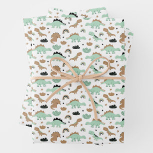 Niedlich Minze Green Dinosaur Muster Geschenkpapier Set