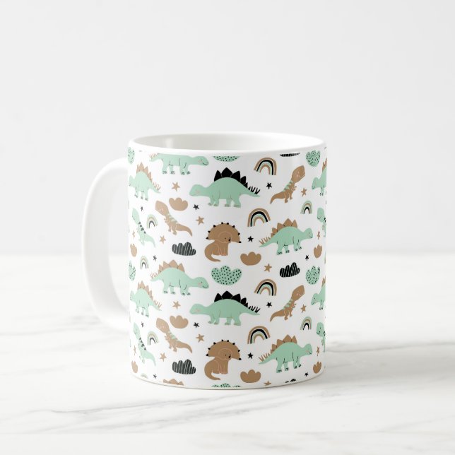 Niedlich Minze Green Dinosaur Muster Kaffeetasse (Vorderseite Links)