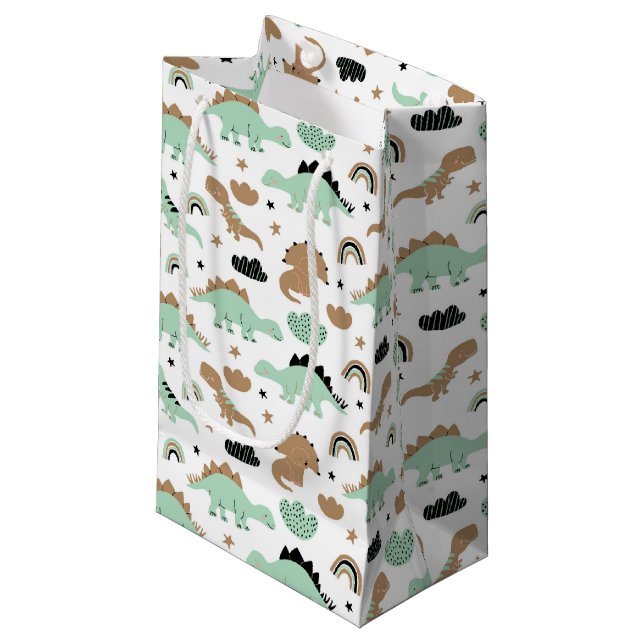 Niedlich Minze Green Dinosaur Muster Kleine Geschenktüte (Vorderseite Schrägansicht)