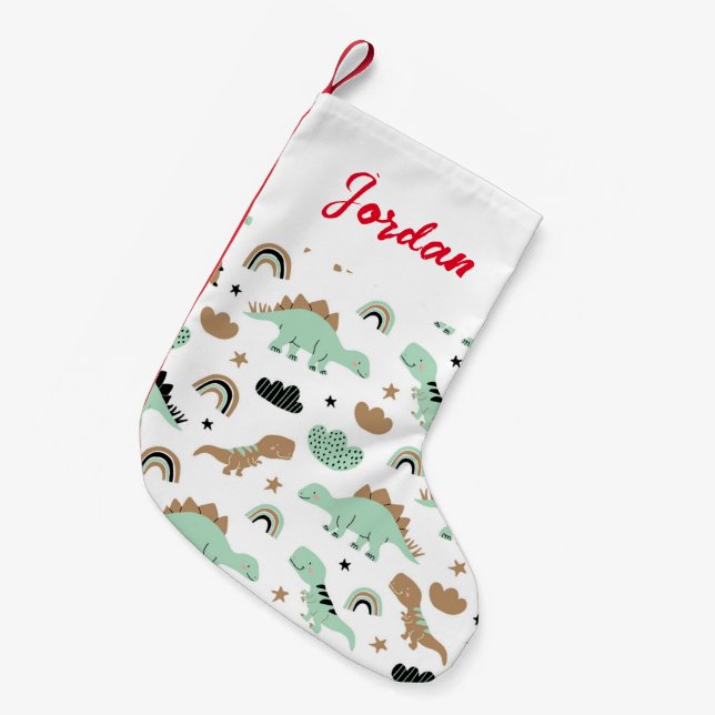 Niedlich Minze Green Dinosaur Muster Kleiner Weihnachtsstrumpf (Vorderansicht (hängend))