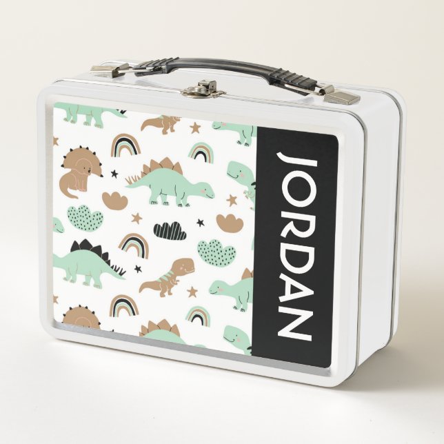 Niedlich Minze Green Dinosaur Muster Metall Brotdose (Vorderseite)