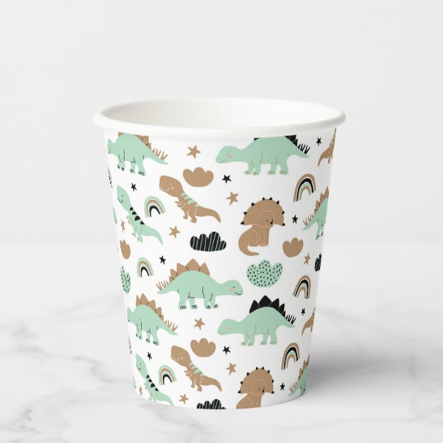 Niedlich Minze Green Dinosaur Muster Pappbecher (Vorderseite)