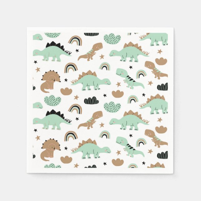 Niedlich Minze Green Dinosaur Muster Serviette (Vorderseite)