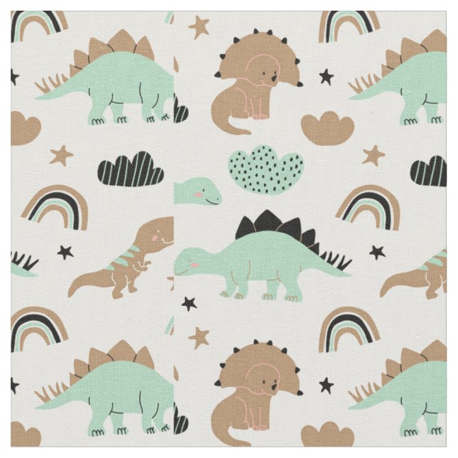 Niedlich Minze Green Dinosaur Muster Stoff (Nahaufnahme)