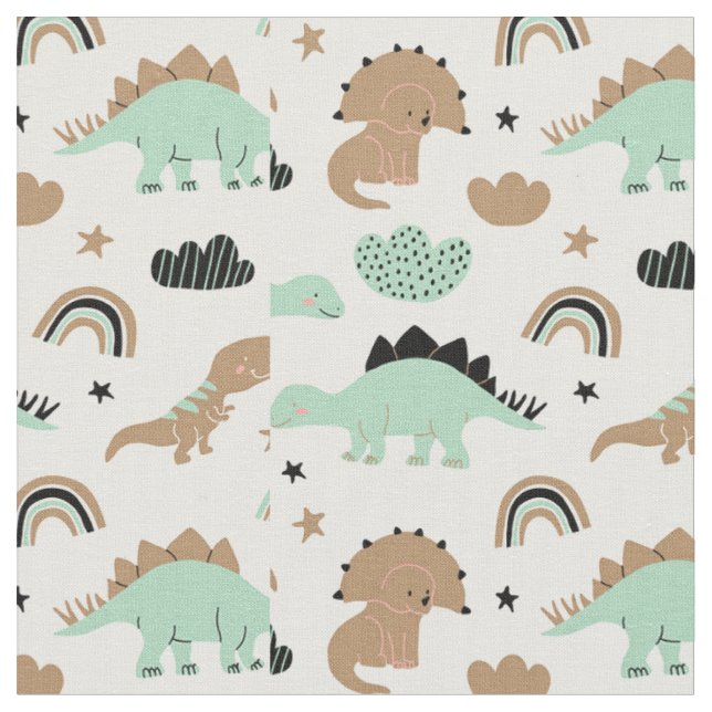 Niedlich Minze Green Dinosaur Muster Stoff (Nahaufnahme)