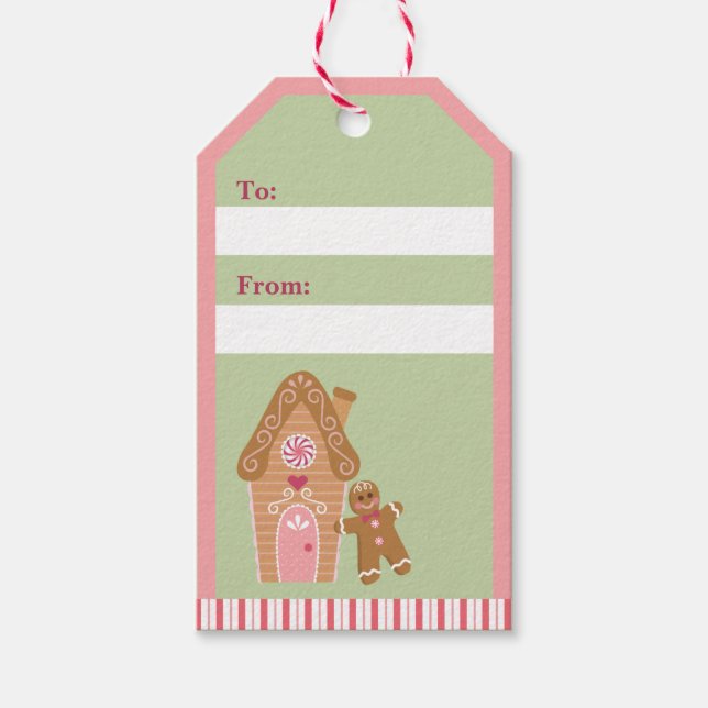 Niedlich Minze Pink Gingerbret Bonbons Geschenkmar Geschenkanhänger (Vorderseite)