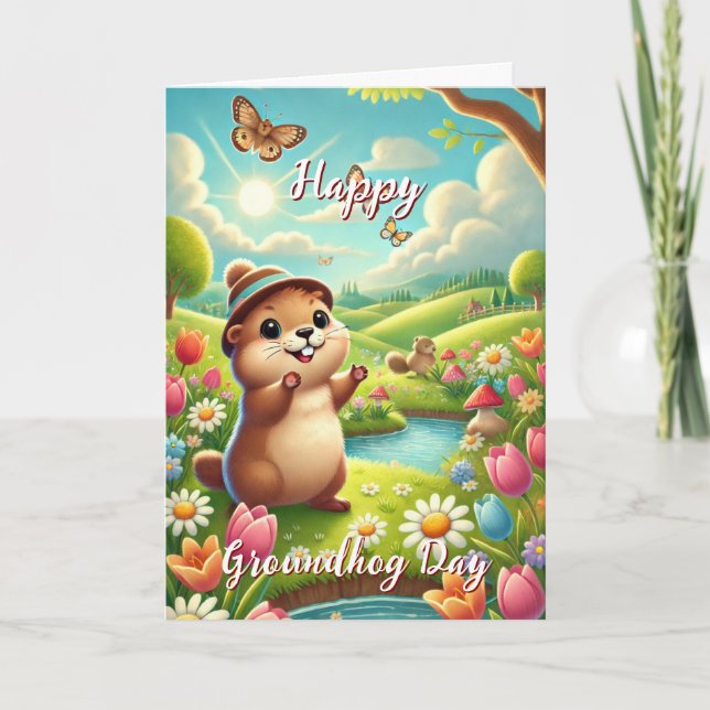 Niedlich mit Hat Happy Groundhog Day & History Car Karte (Vorderseite)