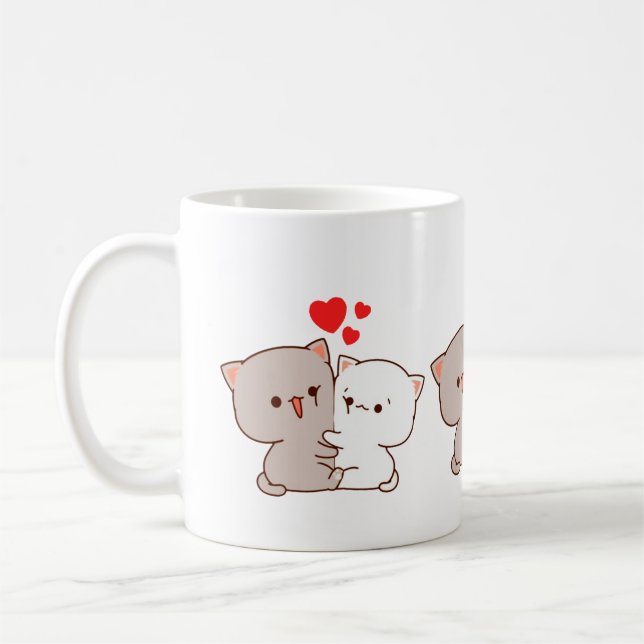 Niedlich Mochi Peach Cat Kaffeetasse (Links)