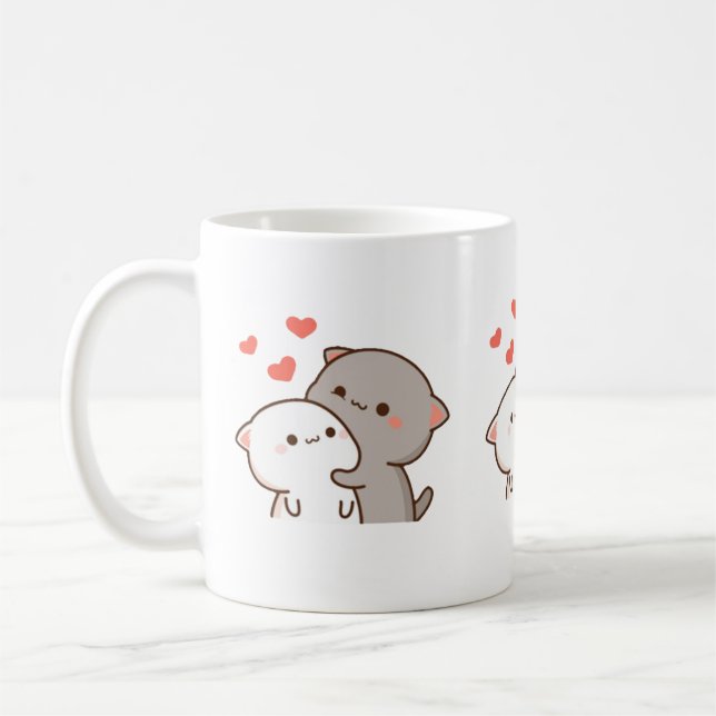Niedlich Mochi Peach Cat Kaffeetasse (Links)