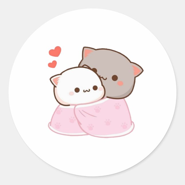 Niedlich Mochi Peach Cat Runder Aufkleber (Vorderseite)