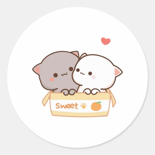 Niedlich Mochi Peach Cat Runder Aufkleber (Vorderseite)