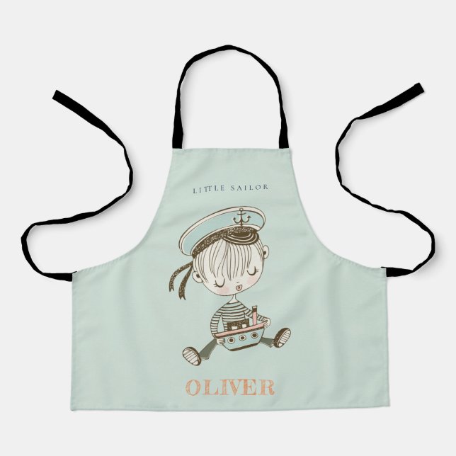 Niedlich Modern Aqua Blue Boys Little Sailor Nauti Schürze (Vorderseite)