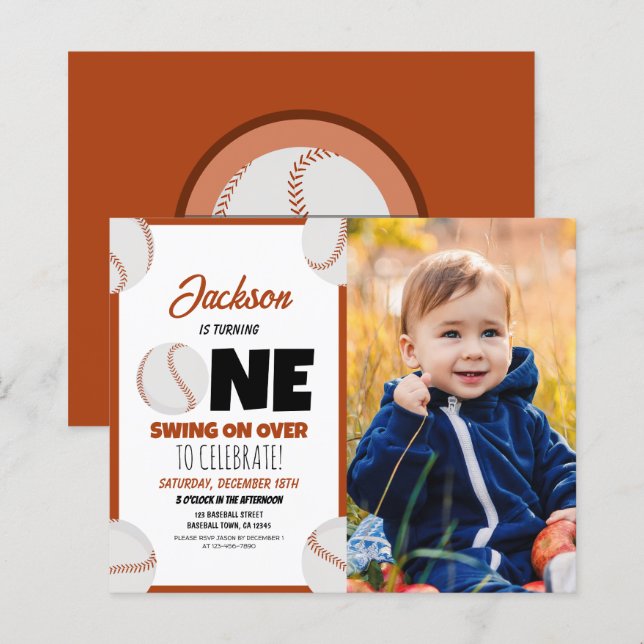 Niedlich Modern Baseball Budget Foto 1. Geburtstag (Vorne/Hinten)