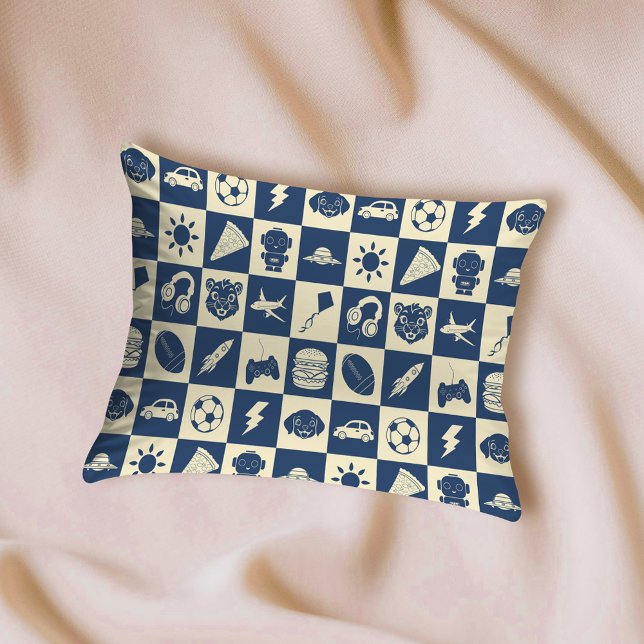 Niedlich Modern Blue Checkered Icons Muster Boy's Kissenbezug (Von Creator hochgeladen)