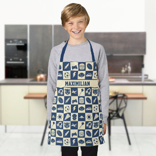 Niedlich Modern Blue Checkered Icons Muster Boy's Schürze