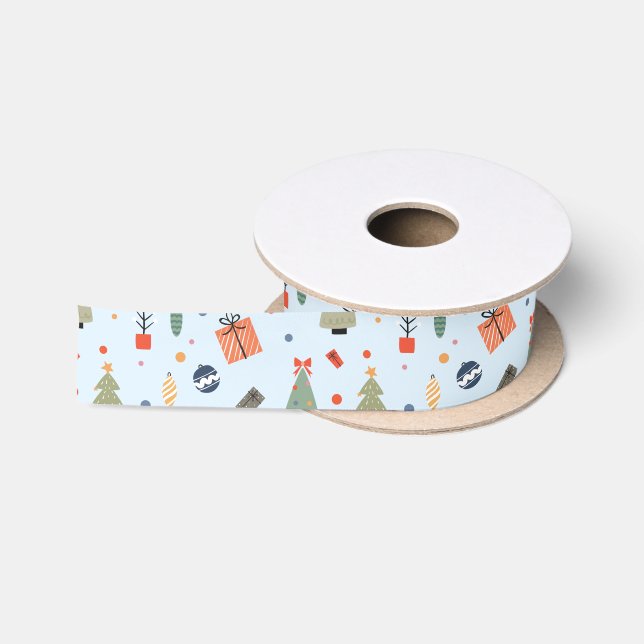 Niedlich Modern Blue Funny Christmas Holiday Satinband (Spule)