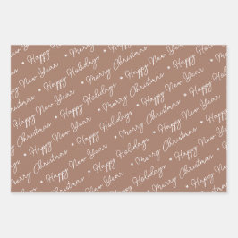 Niedlich Modern Brown Snowman Weihnachtsbaumen Geschenkpapier Set