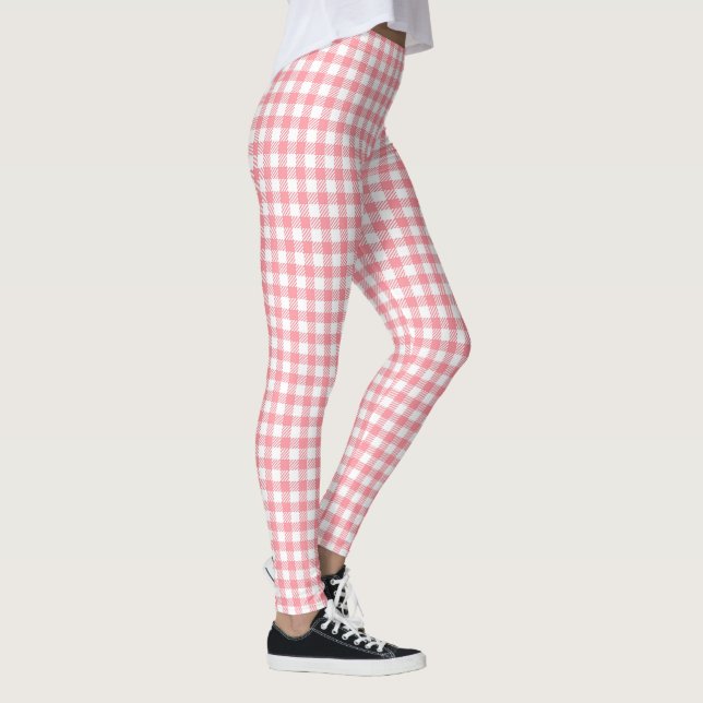 Niedlich Modern Girly White Pink Gingham Kariert Leggings (Rechts)