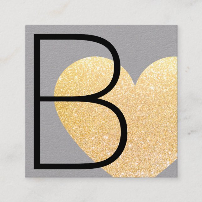 Niedlich Modern Imitate Gold Glitzer Herzgrau Quadratische Visitenkarte (Vorderseite)