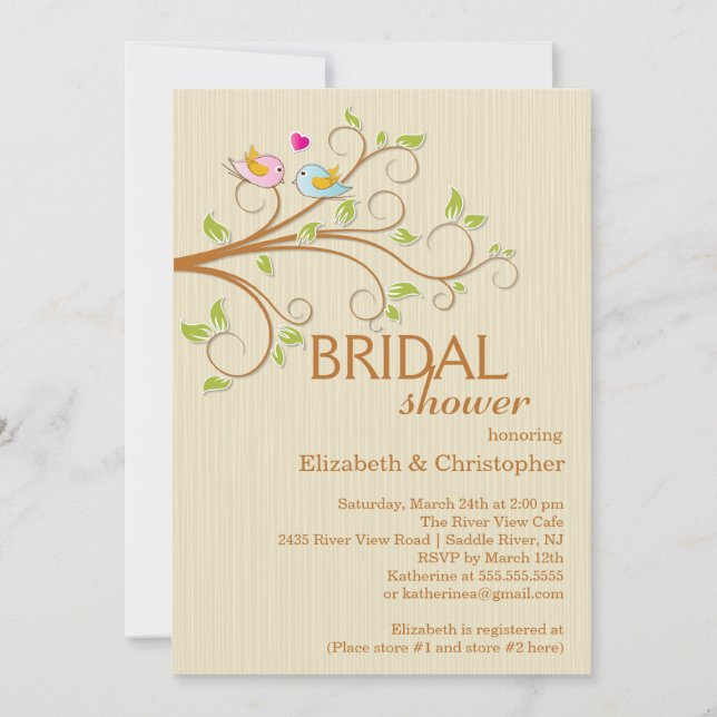 Niedlich Modern Love Birds Bridal Dusche Einladung (Vorderseite)