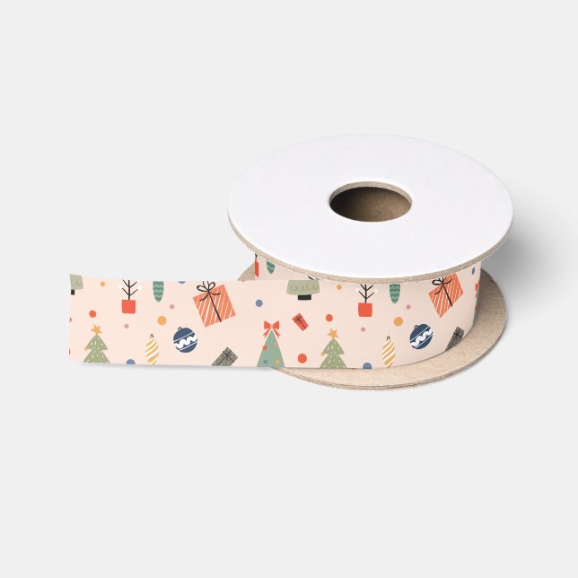 Niedlich Modern Peach Funny Christmas Holiday Satinband (Spule)