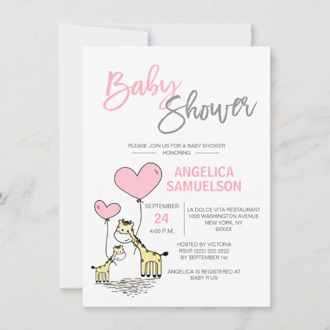 Niedlich Modern Pink Mommy Giraffe Girls Babydusch Einladung (Vorderseite)
