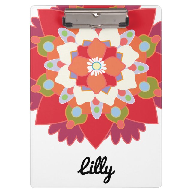 Niedlich Modern Red Floral Lotus Mandala Personali Klemmbrett (Vorderseite)