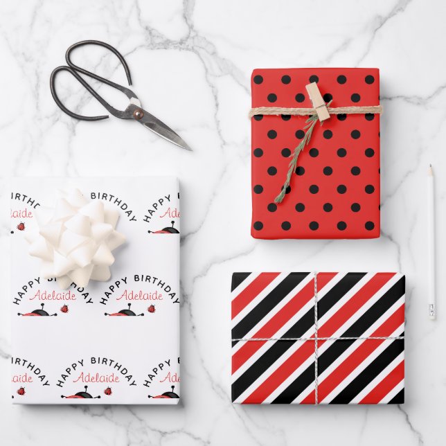 Niedlich Modern Red Ladybug Kids Geschenkpapier Set (Vorderseite)