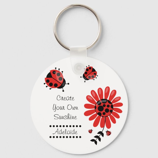 Niedlich Modern Red Ladybug Personalisiert Schlüsselanhänger (Vorderseite)