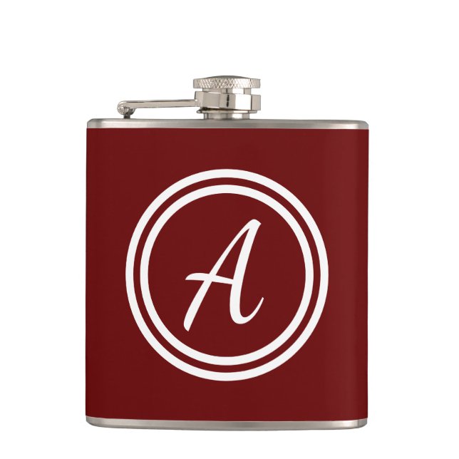 Niedlich Modern Red Monogram Initial Flachmann (Vorderseite)