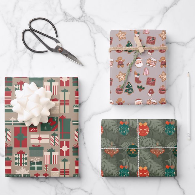 Niedlich Modern Scandi bauble Muster Weihnachten Geschenkpapier Set (Vorderseite)