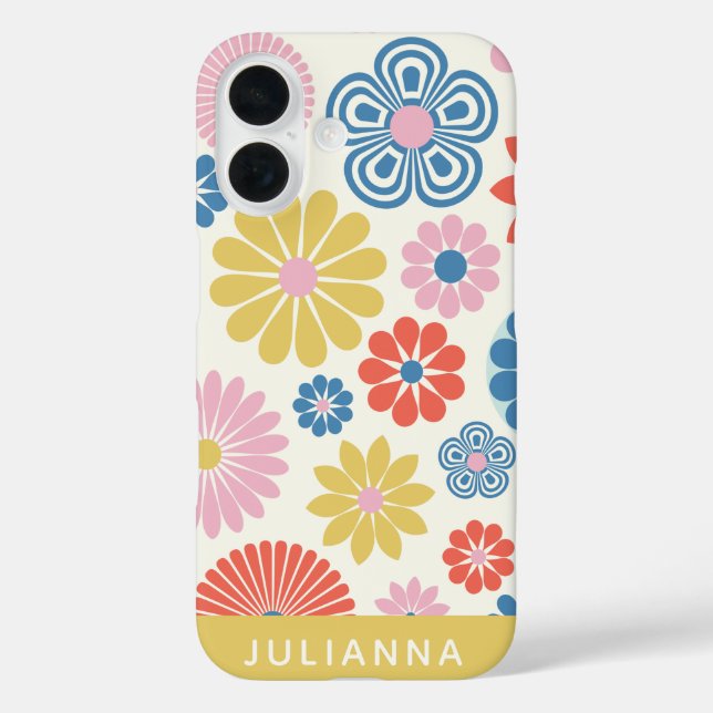 Niedlich Modern Scandi Boho Folk Blume Personalisi iPhone 16 Hülle (Rückseite)