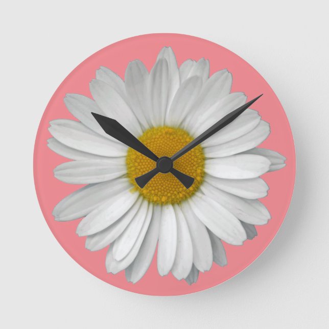 Niedlich Modern Simple Daisy Blume Coral Pink Runde Wanduhr (Vorderseite)