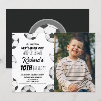 Niedlich Modern Soccer Sports Kinder Foto Geburtst Einladung