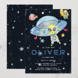 Niedlich Modern Space Alien UFO Geburtstagsparty Einladung